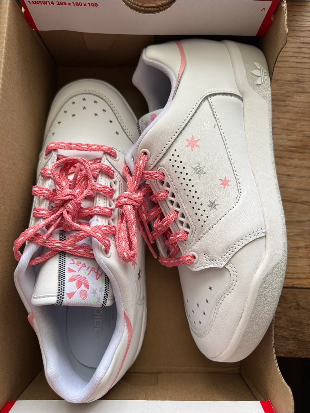 adidas White Sneakers with Pink Laces and Star Details
